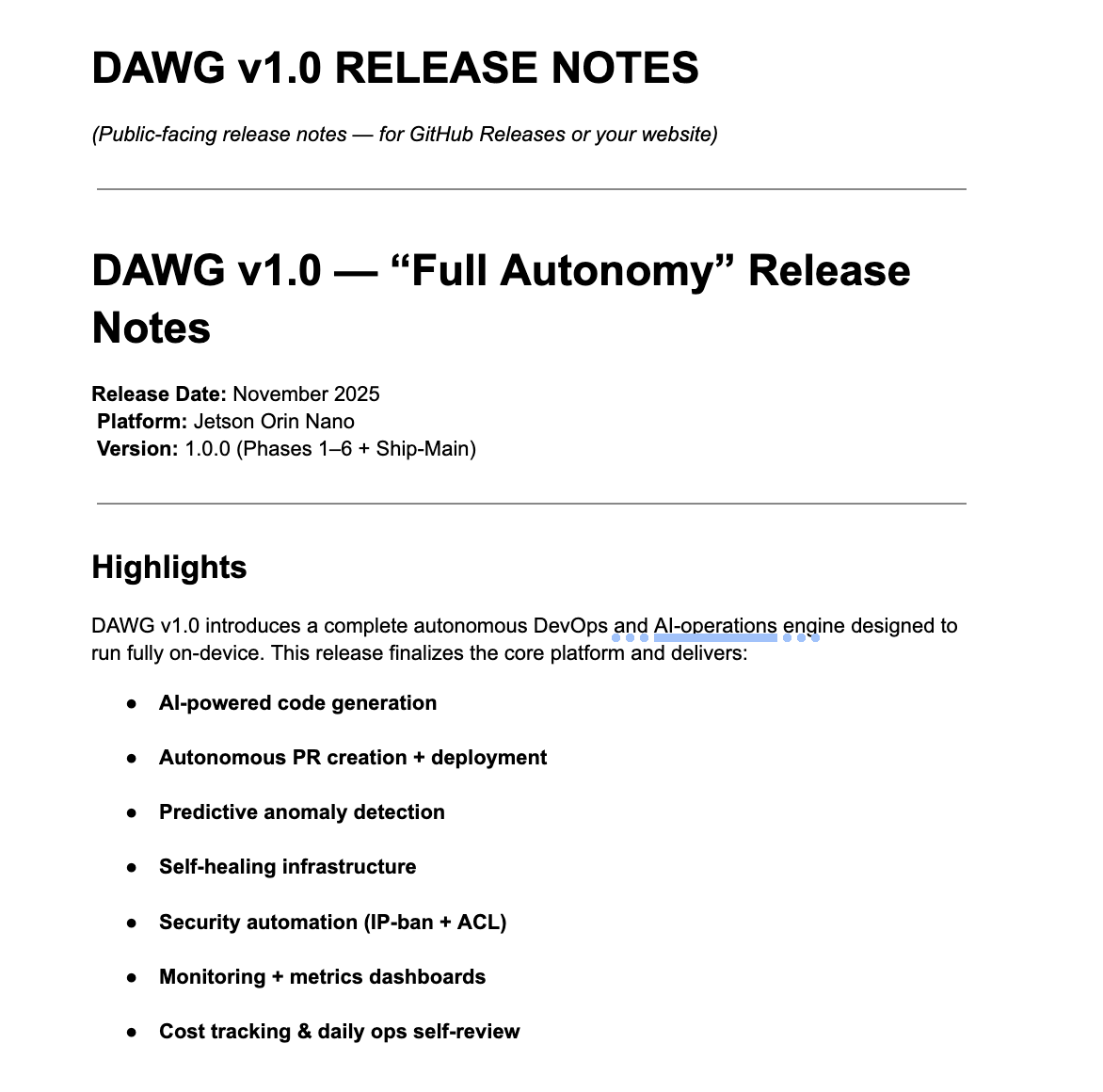 Web UI or documentation page for DAWG.